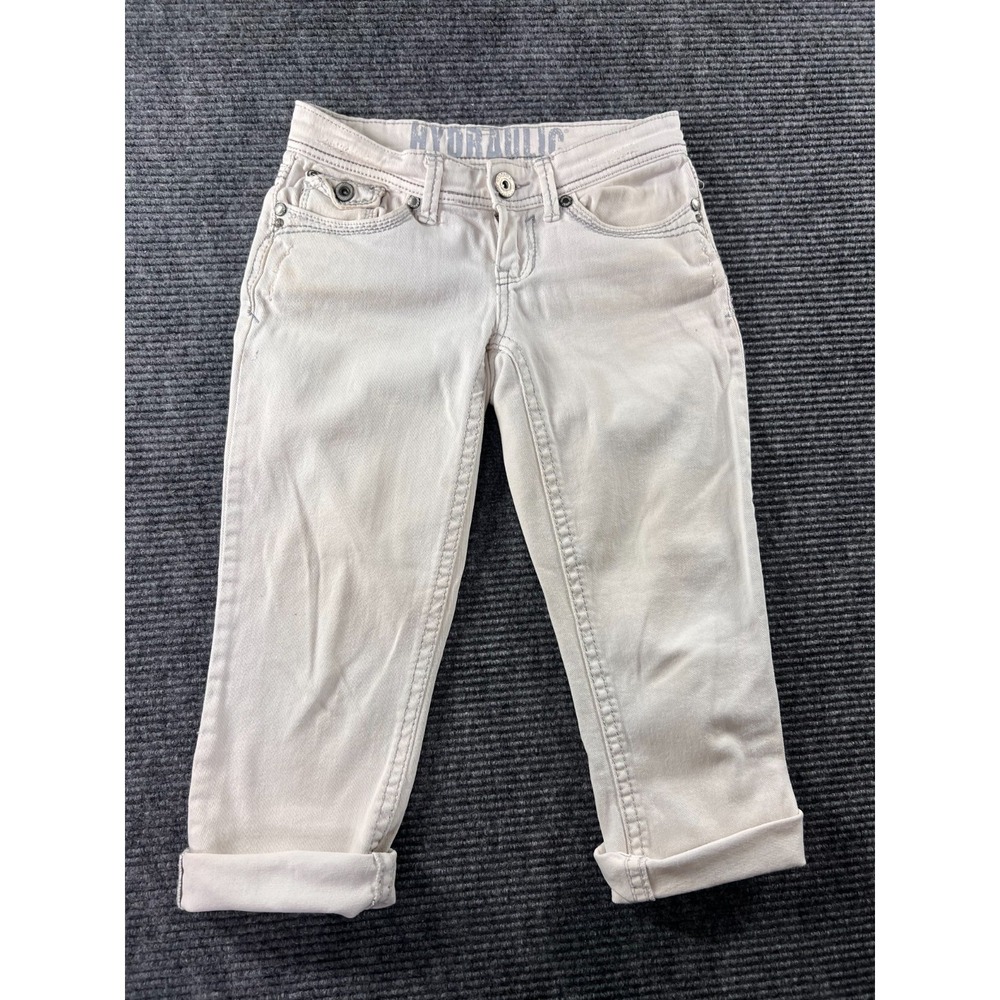 Hydraulic Jeans Womens Capri 1/2 White Stretch Denim Cuffed Crop Mid Rise